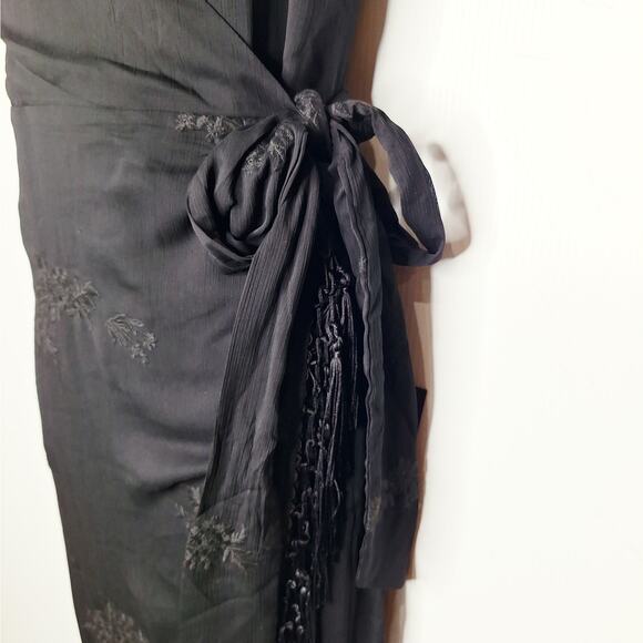 Lulus Fun Affair Floral Embroidered Tassel Midi Wrap Dress Large Whimsigoth - Picture 8 of 13